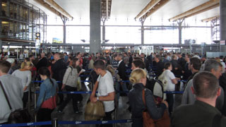 Passengers queuing for security